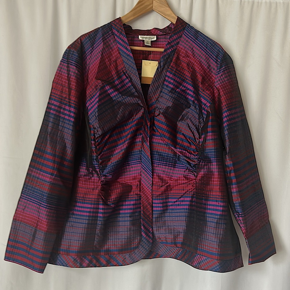 Coldwater Creek NWT Plaid Zip Front Long Sleeve Silk Jacket Coat **Size 2X** 🌺🌺 - Picture 1 of 5